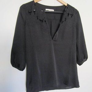 Cooper & Ella Black Silky V-Neck Top w/ Cutouts